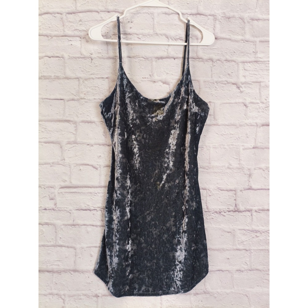 Silver Gray Crushed Velvet Slip Tank Dress Jrs L Prom hoco witchy vampy preppy